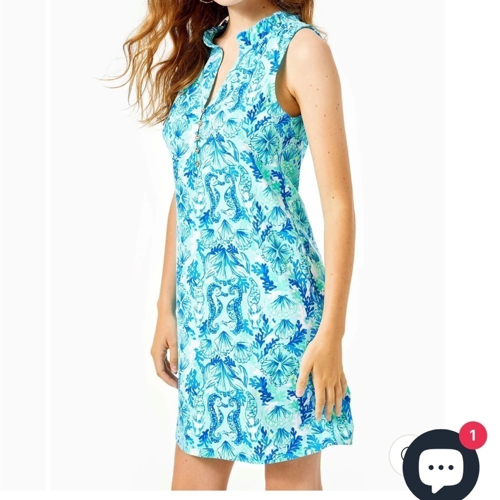 Lilly Pulitzer Azlynn Ruffle Collar Dress Sea Glass Aqua Seeing Double Sz XXS